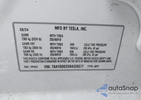 2024 Tesla Model Y Long Range Dual Motor All-Wheel Drive from USA, damaged, VIN 7SAYGDEE5RA326577